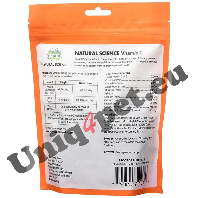 Oxbow Natural Science Vitamin C, 60 Tabs
